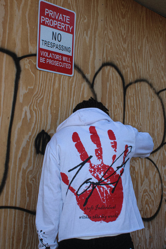 White " SINCERELY 1of1 " Cropped Hoodie Trybe Essentials