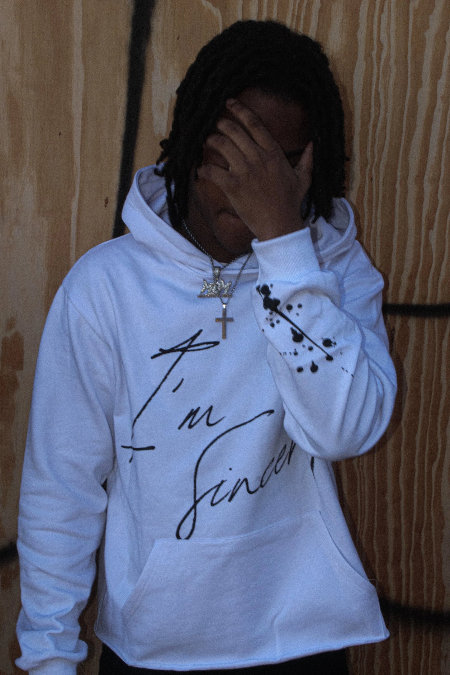 White " SINCERELY 1of1 " Cropped Hoodie Trybe Essentials