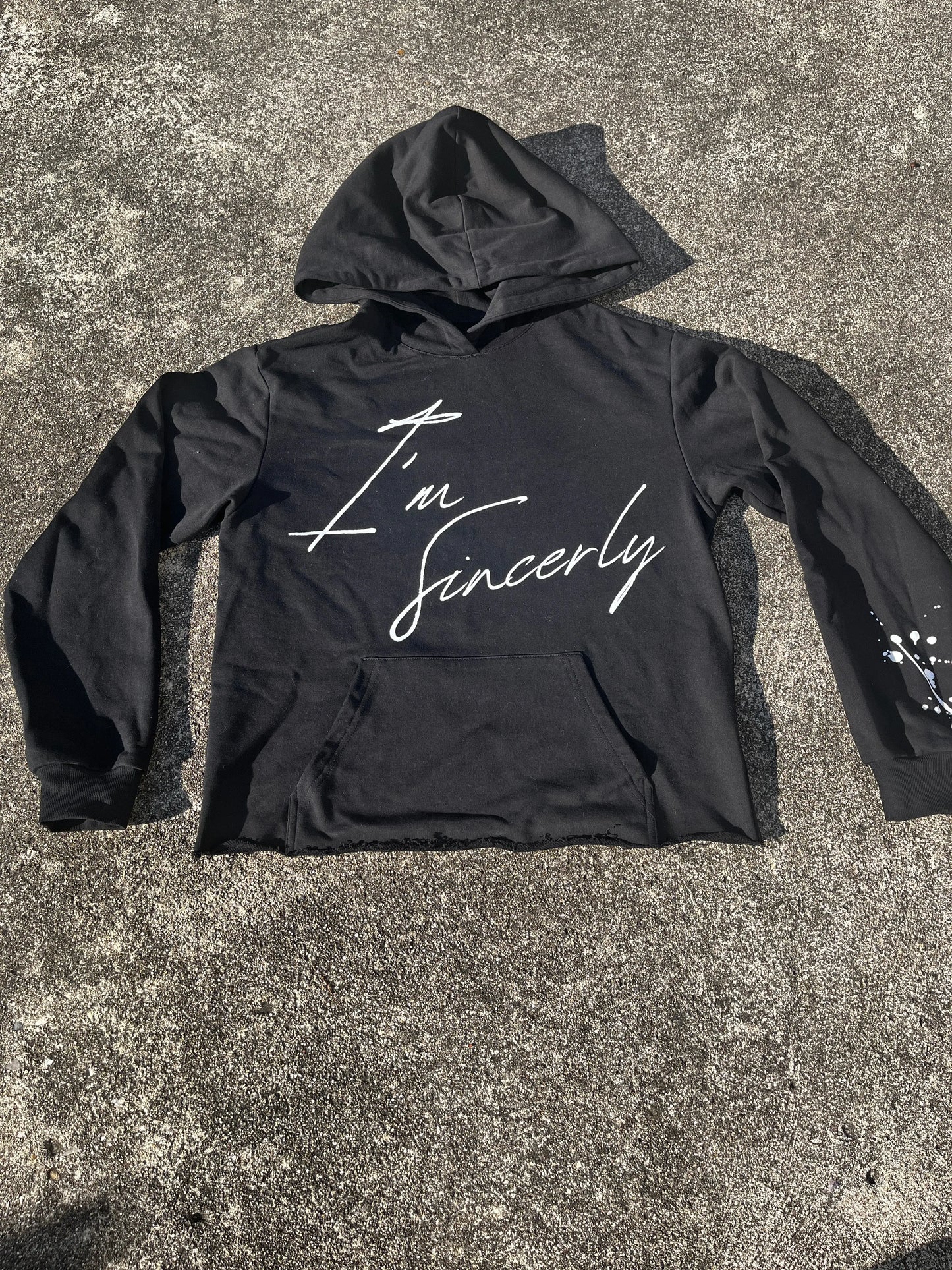 Black " SINCERELY 1of1" Cropped Hoodie Trybe Essentials