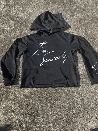 Black " SINCERELY 1of1" Cropped Hoodie Trybe Essentials