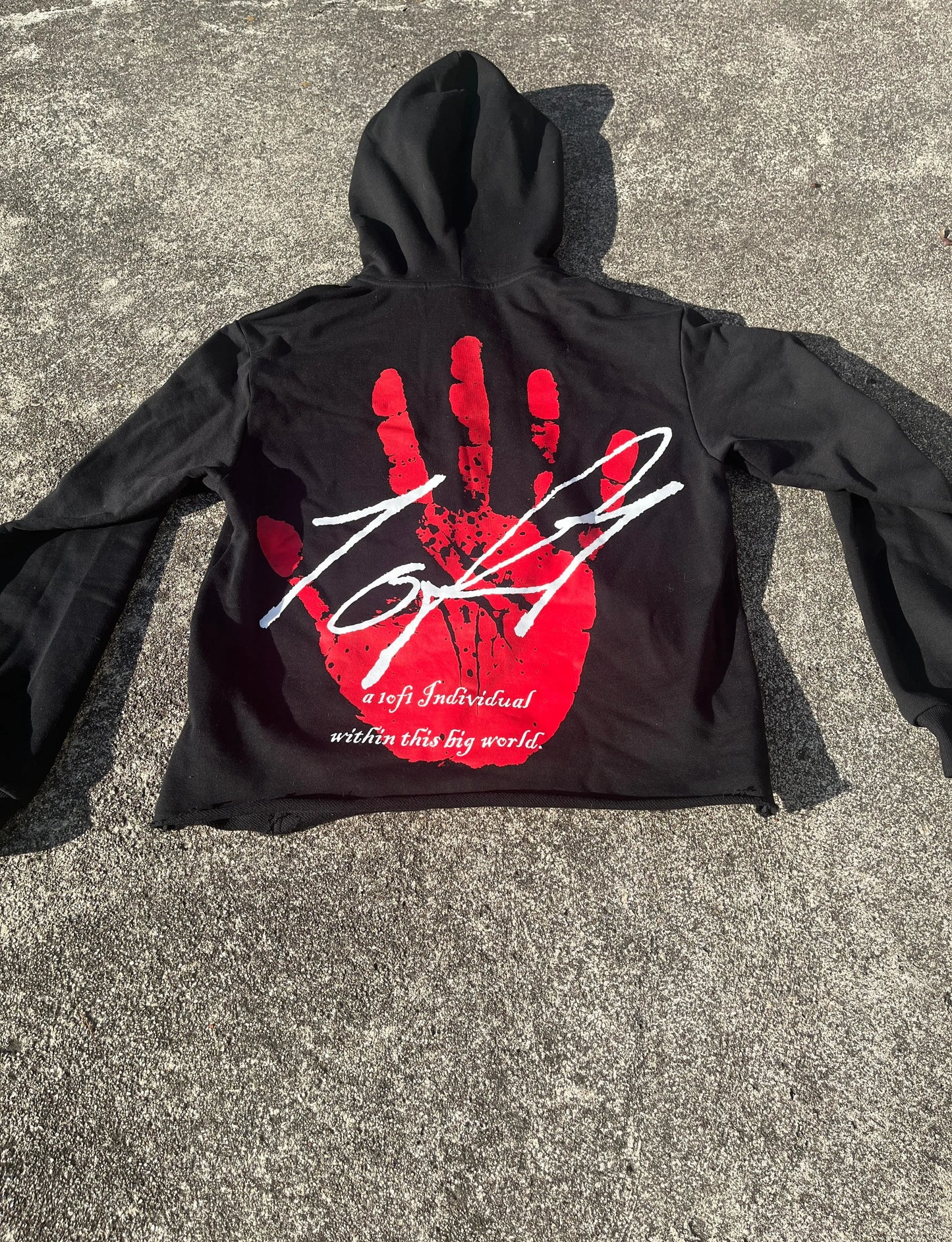 Black " SINCERELY 1of1" Cropped Hoodie Trybe Essentials